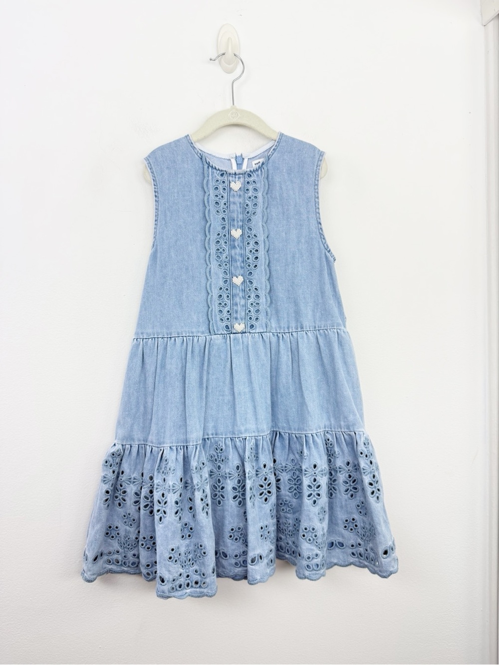 Self-Portrait Girls Eyelet Embroidered Denim Mini Dress Blue Size 8-10 UK